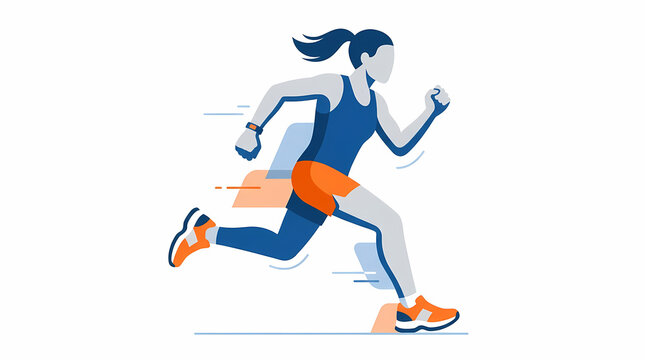 Female marathon runner running forward colorful vector illustration
