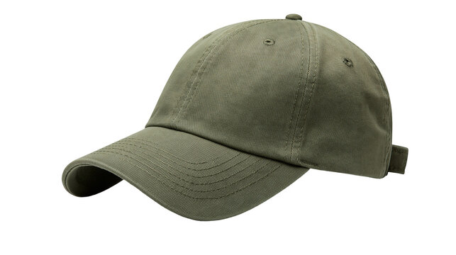 Olive green cotton baseball cap with curved brim and adjustable strap