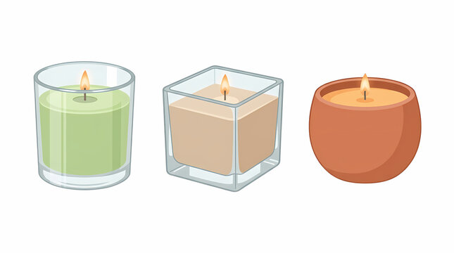 Three scented candles in glass jars vector illustration