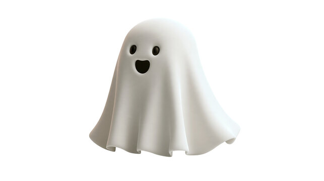 Cute white ghost character with black eyes and open mouth