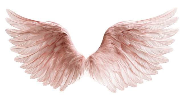 Soft pastel pink feathered angel wings spread wide