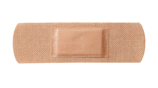 Beige adhesive fabric bandage strip with central absorbent pad