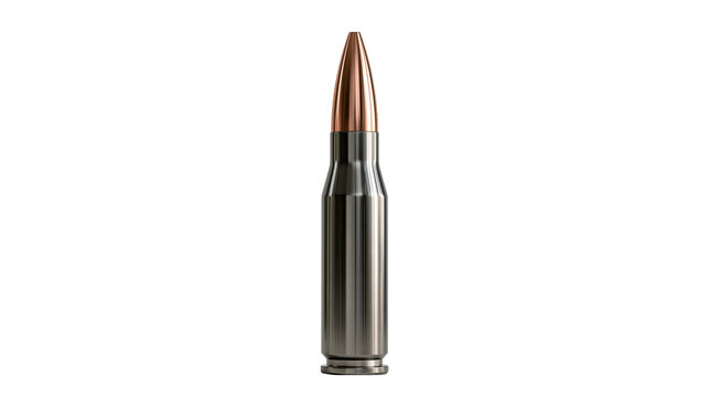 Shiny metallic rifle cartridge with copper bullet tip