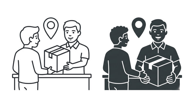 Concept of parcel Pickup Location Icon Set - Delivery Service and Pickup Point Vector in Line Art and Solid Style.
