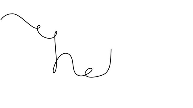 Modern romantic hallo icon sign continuous one line drawing on white background minimalist single art word writing calligraphy symbol animation video