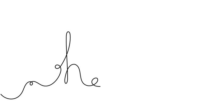 Modern romantic hallo icon sign continuous one line drawing on white background minimalist single art word writing calligraphy symbol animation video