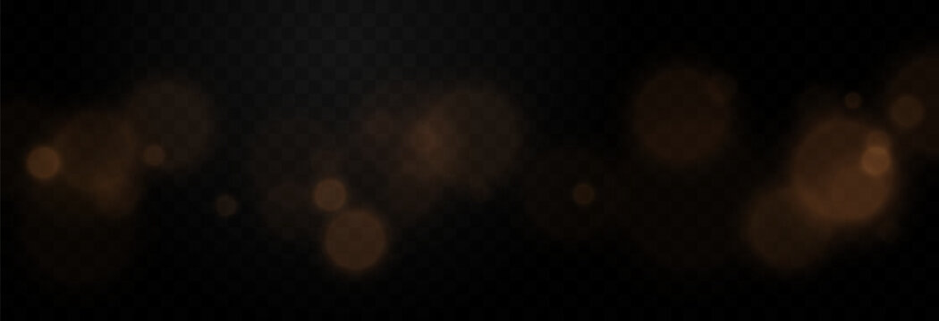 Glowing golden bokeh PNG. Festive background with golden bokeh. Light effect. Abstract design concept.