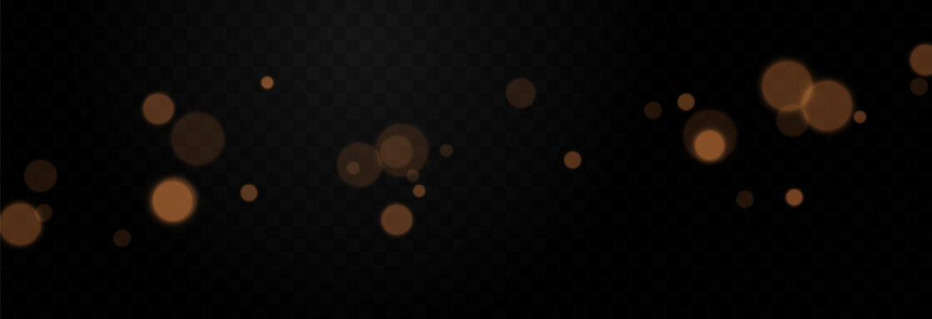 Glowing golden bokeh PNG. Festive background with golden bokeh. Light effect. Abstract design concept.