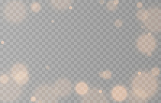 Glowing golden bokeh PNG. Festive background with golden bokeh. Light effect. Abstract design concept.