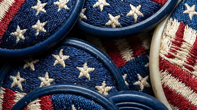 Closeup of embroidered american flag patches