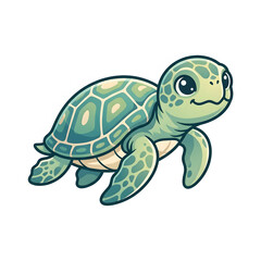 Fototapeta premium Cute Baby Sea Turtle Cartoon Illustration with a Green Shell and Big Eyes on White Background