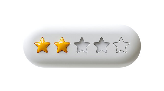 Two glossy golden stars on a rounded white horizontal rating bar