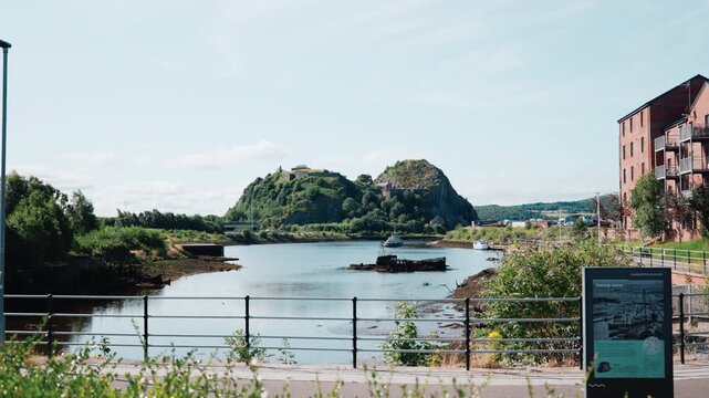 Dumbarton Rock, a dramatic volcanic plug topped by historic Dumbarton Castle overlooking the River Clyde in Scotland - Dumbarton, Scotland, United Kingdom - 2 September 2026