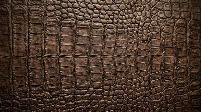 Dark brown textured crocodile skin leather background with crocodile background material backdrop