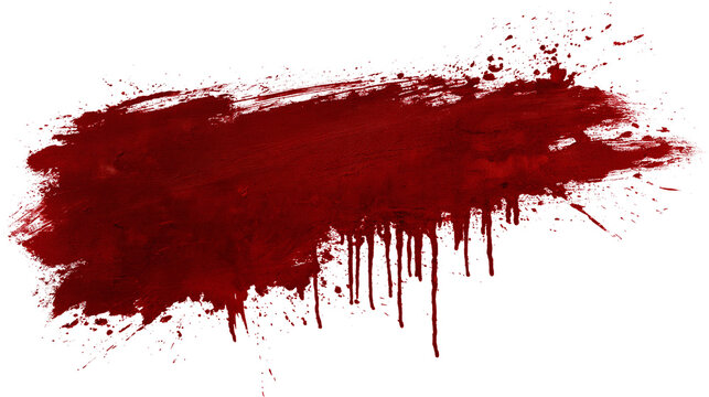Deep red paint brush stroke with dripping liquid texture
