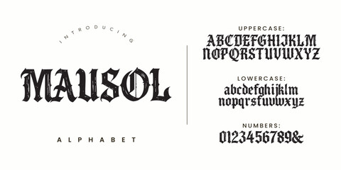 Obraz premium Mausol Alphabet vintage gothic horror font style lettering vector illustration design element