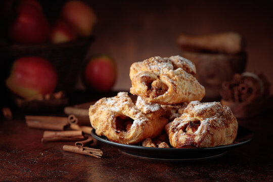 Homemade mini apple strudels with apples and cinnamon.
