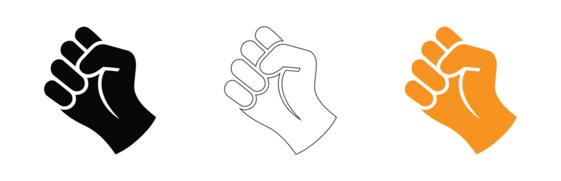 Fist raised in protest during a demonstration with strong symbolic power in vector silhouette
