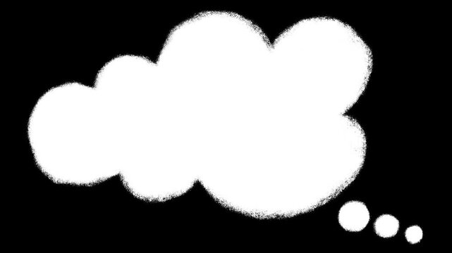 Thinking Cartoon Cloud Bubble Animation. Hand Drawn Doodle Sketch Speech Bubble with Scribble Effect. Seamless Loop on Black Background
