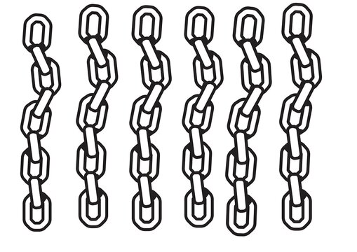 Set of vertical black and white chain links outline isolated on white background