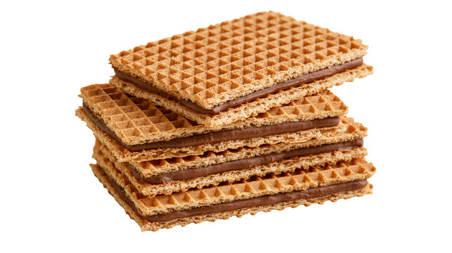 Stacked rectangular chocolate wafer cookies with crispy textured grid pattern