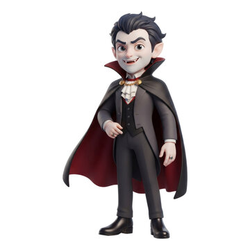3D Cartoon Vampire Character Isolated on Transparent Background