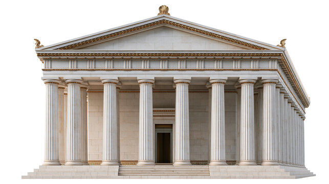 Ancient Greek temple with marble columns and pediment architecture