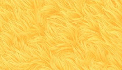 Fototapeta premium Bright yellow fur vector texture background featuring soft fluffy hair patterns. Golden shaggy wool backdrop perfect for fashion banners, warm winter themes, cozy textile designs, and creative decors.