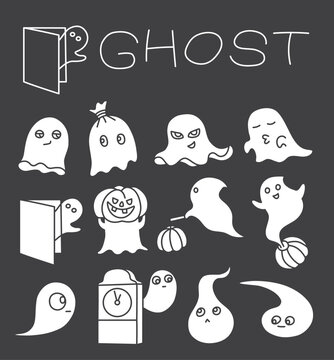 Flat vector collection of cartoon ghosts