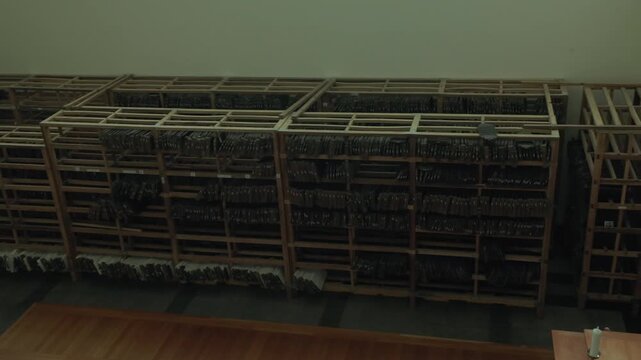 Ancient Wooden Storage Shelves For The Tripitaka Koreana Woodblocks At Haeinsa Seongbo Temple In Hapcheon, South Korea. High-angle Shot