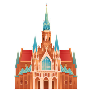 Cartoon vector illustration of the Sanctuary of Saint Joseph in Krakow, Poland, a historic Catholic church and notable religious landmark