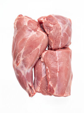 Fresh Raw Rabbit Meat Cuts Isolated on White Background, No Shadow
