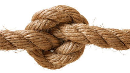 Thick brown natural fiber rope tied in a tight overhand knot © Isolde