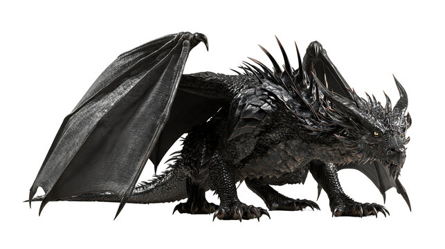 Fierce black dragon with large leathery wings and sharp spikes