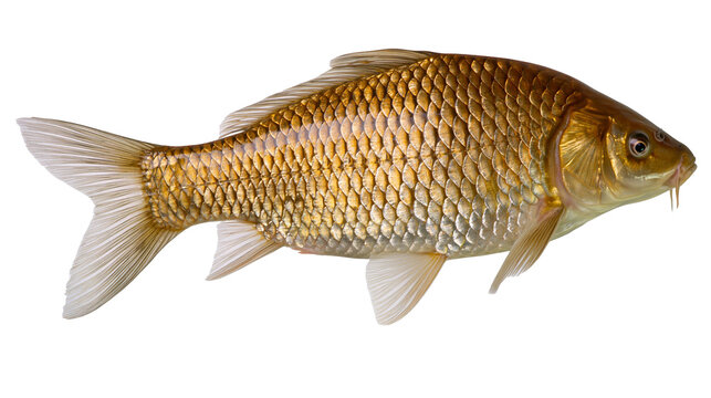 Golden common carp fish with shiny scales and fins