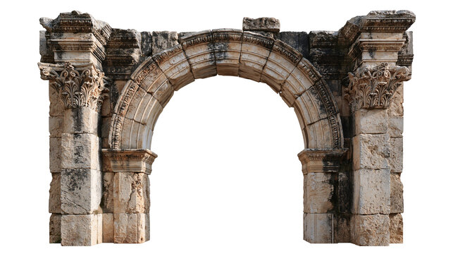 Ancient Roman stone triumphal arch with Corinthian columns and ornate carvings