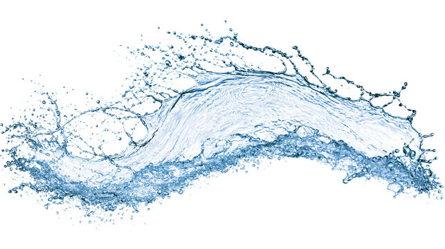 Dynamic blue water splash with droplets and ripples in motion