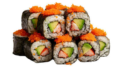 California sushi rolls with avocado crab meat and orange tobiko fish roe topping © Isolde