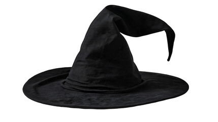 Pointy black felt witch hat with wide brim and folded top © Isolde