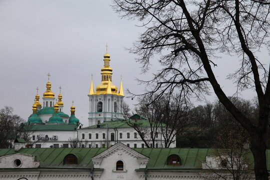 Kyiv Pecherskaya Lavra a cloudy day in early spring, Kyiv, Ukraine