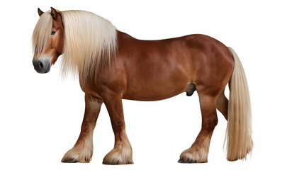 Chestnut draft horse with long blonde mane and feathered hooves standing sideways © Elvin