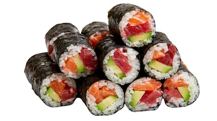 Fresh sushi maki rolls with raw tuna salmon and avocado wrapped in nori seaweed © Isolde