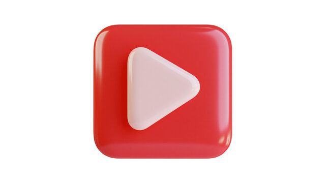 Glossy red rounded square button with a white triangular play symbol