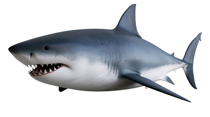 Obraz premium Great white shark swimming with open mouth showing sharp teeth