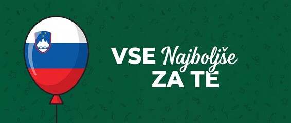 Obraz premium Slovenia flag balloon birthday greeting vector background featuring Slovenian text Vse Najboljše ZA TE for party celebration festive national holiday card design element banner concept graphic.