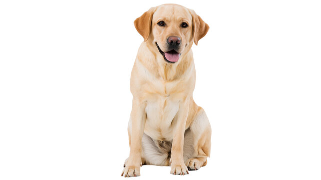 Yellow Labrador Retriever dog sitting with mouth open and tongue out