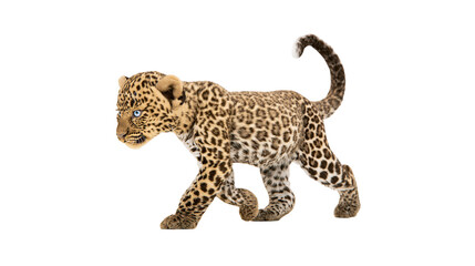 Spotted leopard cub walking with blue eyes and textured fur © Elvin