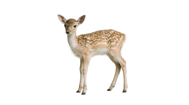 Young spotted fallow deer fawn standing in profile