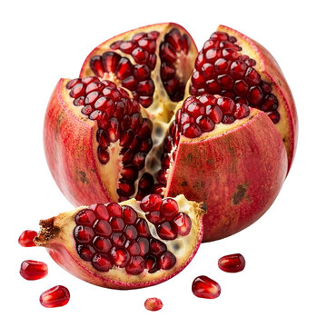 Fresh sliced pomegranate fruit with juicy red seeds isolated on transparent background ripe garnet fruit PNG