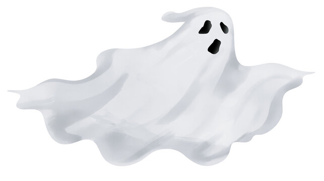 Floating white ghost character with black eyes and open mouth